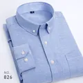 Camisa casual Oxford azul de manga larga para hombre con forro de cuello de rayas moda - 38 / Tops / Azul claro