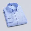 Camisa de hombre de manga larga en algodón Oxford, corte entallado, color azul lago - 38 / Tops / Azul claro