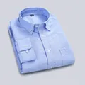 Professional men's slim fit pure cotton Oxford long-sleeve shirt in lake blue color - 38 / Tops / Light Blue