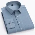 Men's light blue wide striped bamboo fiber long-sleeved dress shirt in a folded view - M / Tops / 02 Blue Wide Stripe