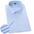 Classic light blue short-sleeved business dress shirt for men with pocket detail - 38 / Tops / With Pockets / Pure Blue Fine Pattern (DX1007-21)