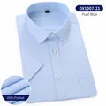 Classic light blue short-sleeved business dress shirt for men with pocket detail - 38 / Tops / With Pockets / Pure Blue Fine Pattern (DX1007-21)