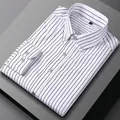 Chemise professionnelle à rayures blanches et manches longues sans repassage pour hommes - Rayures Blanches (231)