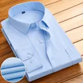 Camisa premium azul claro de manga larga para hombre con textura de sarga elegante - 38 / Tops / Sarga Gruesa Azul (711)