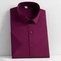 Wrinkle-resistant wine red men's business casual short sleeve shirt with button down collar - S / Tops / Burgundy