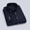 Classic navy blue men's pure cotton Oxford long sleeve shirt in a slim fit style - 38 / Tops / Navy Blue