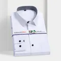 Camisa de vestir blanca de manga larga para hombre, corte entallado, algodón y cuello a rayas - 38 / Top-Cuello de Contraste Sarga / Blanco