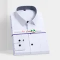 Slim fit white long-sleeved business dress shirt with cotton fabric and striped collar detail - 38 / Top-Contrast Collar Twill / White
