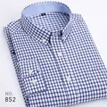 Men's classic blue and white checkered Oxford long-sleeve casual shirt - 38 / Tops / Blue Plaid-852