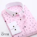 Slim fit pink men's long-sleeve shirt with anchor pattern and white contrast collar - 38 / Tops / Pink Anchor (CY118)
