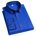 Camisa de vestir azul real para hombre con cuello y puños en contraste negro elegante - 38 / Tops / Azul marino