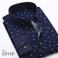 Navy blue men's long sleeve slim fit dress shirt with mini anchor print pattern - 38 / Tops / Dark Blue Anchor (CY119)