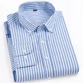 Chemise homme rayée bleu et blanc à manches longues, extensible et infroissable - Fines Rayures Bleu Clair (23-10)