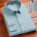 Premium γαλάζιο ανδρικό πουκάμισο business casual με μακριά μανίκια χωρίς ραφές - 38/S / Tops / Πράσινο των φασολιών