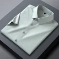 Men's business casual short sleeve shirt in grey-green, non-iron silk texture. - 38/S / Tops / Grey Green (DX196-3)