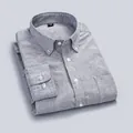 Grey men's pure cotton Oxford long-sleeve shirt with button-down collar and pocket - 38 / Tops / Gray