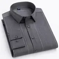 Premium grey long sleeve men's casual shirt featuring elegant white vertical stripes. - M / Tops / 05 Gray Wide Stripe
