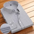 Camisa de manga larga informal de negocios para hombre en blanco con finas rayas negras - 38 / Tops / Rayas Verticales Finas Negras (721)