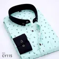 Stylish men's slim fit long sleeve shirt featuring anchor print and contrast collar - 38 / Tops / Mint Green Anchor (CY115)