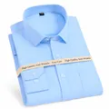 Classic light blue twill long sleeve business dress shirt for men with wrinkle-resistant finish - 38 / Tops / Blue Twill
