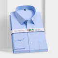 Light blue twill cotton long sleeve business dress shirt for men in regular fit - 38 / Top (Twill) / Blue