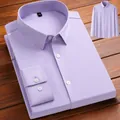 Premium men's business long-sleeve dress shirt in solid lavender purple stretch fabric - Light Purple