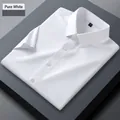 Men's business casual short-sleeved mulberry silk shirt in pure white color - 38/S / Tops / Pure White (DX196-5)