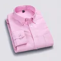 Chemise Oxford rose haut de gamme à manches longues pour hommes, design ajusté raffiné - Rose