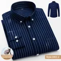 Chemise Oxford à manches longues bleu marine avec fines rayures blanches et col boutonné - Rayure Large Marine (5951-2)