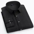 Men's black pinstriped bamboo fiber long-sleeve shirt, stretchy and non-iron fabric - 06 Gray Wide Stripe