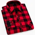 Men's red and black buffalo plaid brushed long-sleeve shirt, folded view - 38 / Tops / Red and Black Plaid (6606)
