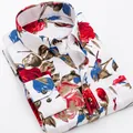 Men's slim fit long-sleeved shirt with vibrant large floral print on white base - 38 / Tops / White with Large Floral Pattern (CY176)