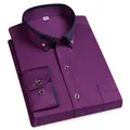 Camisa elástica morada de manga larga con cuello y puños en contraste azul marino - Púrpura profundo
