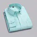 Men's slim fit cotton Oxford long sleeve shirt in apple green - Ice Green