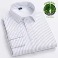 Professional men's white bamboo fiber long sleeve dress shirt with fine black stripes - 07 White Fine Stripe