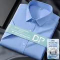 Premium 80s double-ply 100% cotton non-iron short sleeve striped business dress shirt - 38 / Tops / Blue and White Fine Stripes