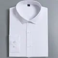 Professional men's white long sleeve business dress shirt in plain easy-care fabric - 37 / Top (1030-11) / Pure White No Pocket