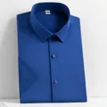 Men's royal blue short sleeve business casual shirt with non-iron mercerized fabric - 38/S / Tops / Sapphire Blue