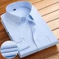 Chemise à manches longues business casual pour hommes en sergé bleu - 38 / Hauts / Sergé Moyen Bleu (709)