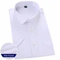 Classic white short-sleeved business shirt with subtle pattern and front pocket - 38 / Tops / White Subtle Pattern (With Pocket)