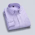 Chemise décontractée Oxford en coton à manches longues pour hommes en lilas violet - Violet