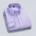 Premium men's slim fit long sleeve cotton Oxford casual shirt in lilac lavender purple - Purple