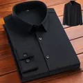 Professional long-sleeve black dress shirt for men with square collar design - Black