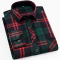 Classic men's brushed cotton long-sleeved plaid shirt in green and red tartan pattern - 38 / Tops / Green and Red Tartan (6608)