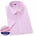 Light pink men's short-sleeved business shirt with subtle texture and front pocket - 38 / Tops / Light Pink Subtle Pattern (With Pocket)
