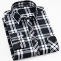 Men's brushed plaid long-sleeve shirt in a classic black and white checkered design - 38 / Tops / Black and White Buffalo Plaid (6609)