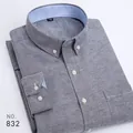 Men's grey Oxford long-sleeved casual shirt with blue striped collar lining details - 38 / Tops / Gray