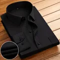 Chemise business professionnelle noire à manches longues pour homme en tissage uni - 38 / Hauts / Tissage Uni Noir (707)