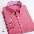 Men's red Oxford cotton long-sleeved casual shirt featuring striped collar lining accents - 38 / Tops / Watermelon Red