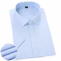 Classic light blue short-sleeved business shirt for men featuring a front chest pocket - 38 / Tops / Pure Blue (With Pocket) (DX1007-12)